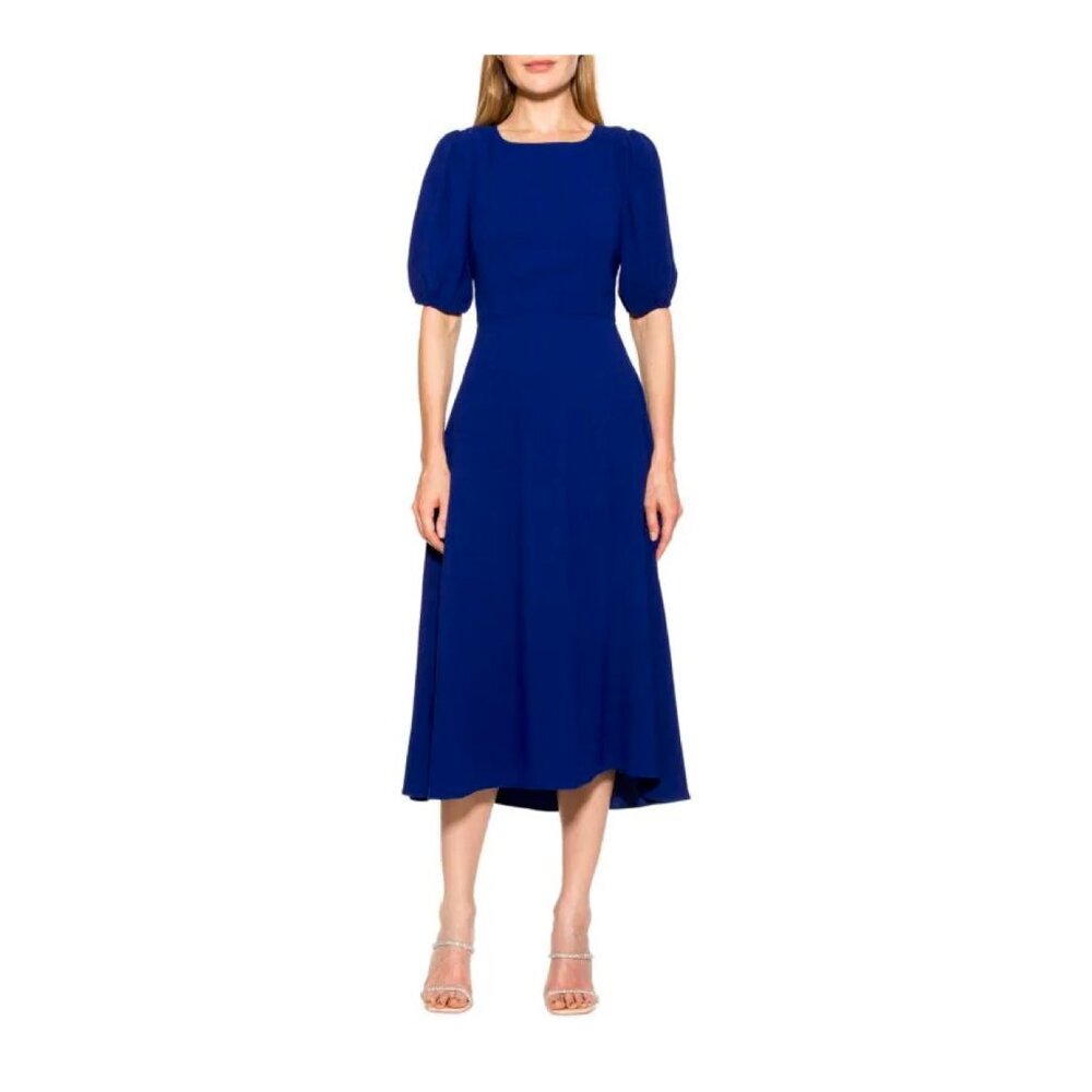 Alexia Admor Royal Blue Midi Dress with Puff Sleeves